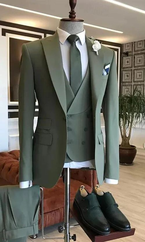 Men’s Wedding Suits Navy Blue Army Green Formal Solid